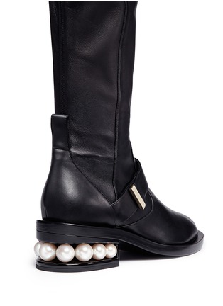 Detail View - Click To Enlarge - NICHOLAS KIRKWOOD - Faux pearl heel thigh high leather boots