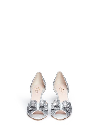 Front View - Click To Enlarge - KATE SPADE - 'Sela' bow glitter peep toe pumps