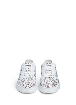 Front View - Click To Enlarge - ALAÏA - Geometric lasercut leather sneakers