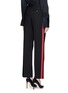 Back View - Click To Enlarge - ALEXANDER MCQUEEN - Ribbon trim raw edge wool-silk pants