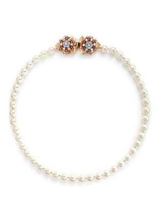 Main View - Click To Enlarge - MIRIAM HASKELL - Crystal floral clasp glass pearl necklace