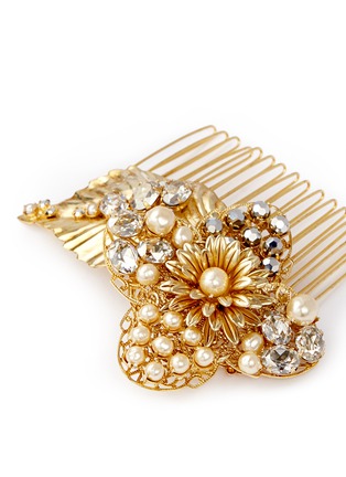Detail View - Click To Enlarge - MIRIAM HASKELL - Swarovski crystal glass pearl floral leaf hair comb