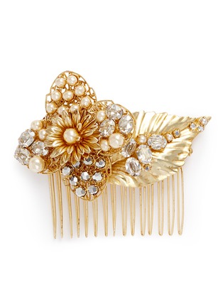 Main View - Click To Enlarge - MIRIAM HASKELL - Swarovski crystal glass pearl floral leaf hair comb