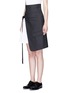 Front View - Click To Enlarge - DKNY - Asymmetric pleat buckle belt pinstripe wrap skirt