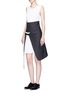 Figure View - Click To Enlarge - DKNY - Asymmetric pleat buckle belt pinstripe wrap skirt