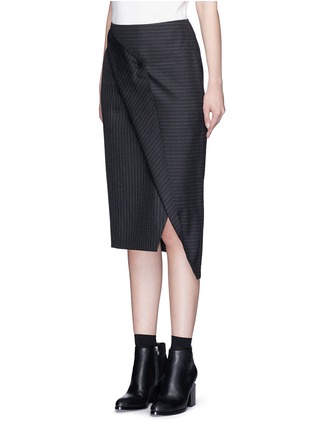 Front View - Click To Enlarge - DKNY - Asymmetric fold wrap pinstripe pencil skirt
