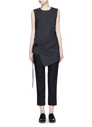 Main View - Click To Enlarge - DKNY - Buckle wrapover apron sleeveless pinstripe top