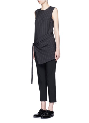 Figure View - Click To Enlarge - DKNY - Buckle wrapover apron sleeveless pinstripe top