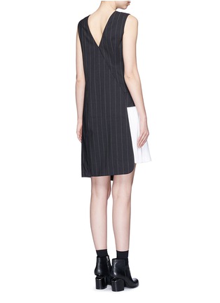 Back View - Click To Enlarge - DKNY - Asymmetric pleat underlay fold wrap pinstripe dress