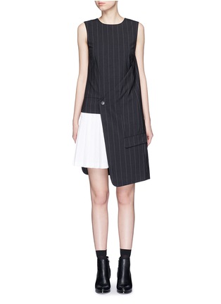 Main View - Click To Enlarge - DKNY - Asymmetric pleat underlay fold wrap pinstripe dress