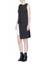 Figure View - Click To Enlarge - DKNY - Asymmetric pleat underlay fold wrap pinstripe dress