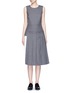Main View - Click To Enlarge - DKNY - Asymmetric pleat overlay sleeveless pinstripe dress