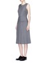 Figure View - Click To Enlarge - DKNY - Asymmetric pleat overlay sleeveless pinstripe dress
