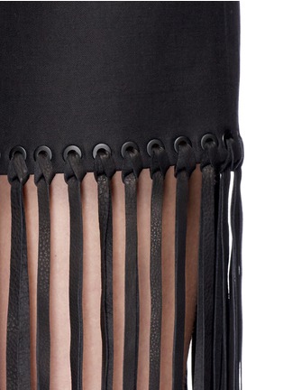 Detail View - Click To Enlarge - ALEXANDER WANG - Leather fringe hem high waist twill mini skirt