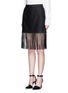 Front View - Click To Enlarge - ALEXANDER WANG - Leather fringe hem high waist twill mini skirt