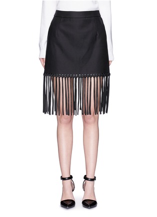 Main View - Click To Enlarge - ALEXANDER WANG - Leather fringe hem high waist twill mini skirt