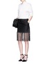 Figure View - Click To Enlarge - ALEXANDER WANG - Leather fringe hem high waist twill mini skirt