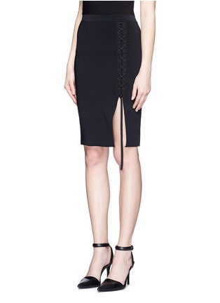 Front View - Click To Enlarge - ALEXANDER WANG - Asymmetric lace-up knit skirt