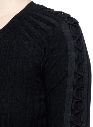 Detail View - Click To Enlarge - ALEXANDER WANG - Flightsuit lacing engineered rib knit sweater