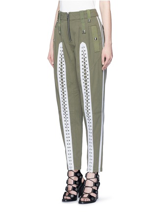 Front View - Click To Enlarge - ALEXANDER WANG - Flightsuit lacing cotton twill pants