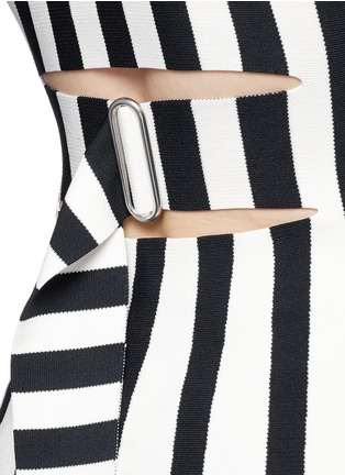Detail View - Click To Enlarge - ALEXANDER WANG - Stripe ponte knit belt cutout peplum top