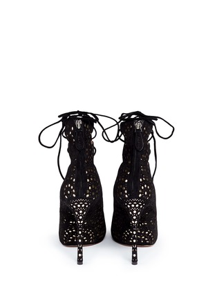 Back View - Click To Enlarge - ALAÏA - Geometric lasercut leather lace-up sandals