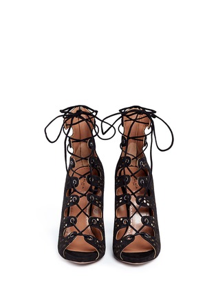 Figure View - Click To Enlarge - ALAÏA - Geometric lasercut leather lace-up sandals