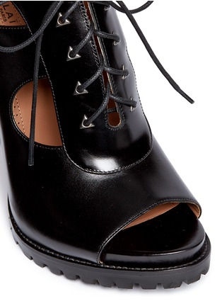 Detail View - Click To Enlarge - ALAÏA - Cutout lace-up leather platform sandal boots