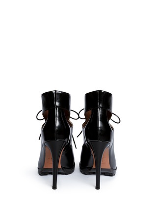 Back View - Click To Enlarge - ALAÏA - Cutout lace-up leather platform sandal boots