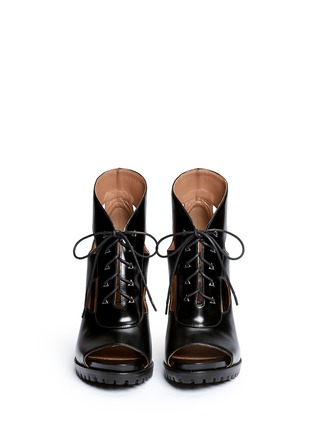 Front View - Click To Enlarge - ALAÏA - Cutout lace-up leather platform sandal boots