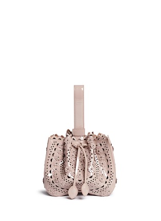 Back View - Click To Enlarge - ALAÏA - 'Vienne' mini floral stud appliqué patent leather bucket bag