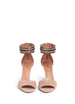 Front View - Click To Enlarge - ALAÏA - Metal chain cuff suede sandals