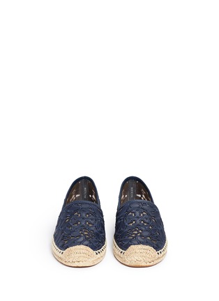 Front View - Click To Enlarge - TORY BURCH - 'Rhea' embroidered leather espadrille slip-ons