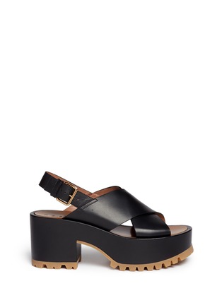 Main View - Click To Enlarge - MARNI - Cross vamp leather slingback wedge sandals