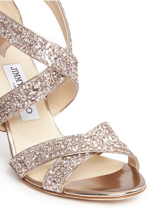 Detail View - Click To Enlarge - JIMMY CHOO - 'Louise' coarse glitter crisscross sandals