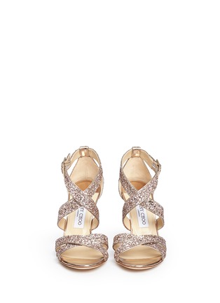 Front View - Click To Enlarge - JIMMY CHOO - 'Louise' coarse glitter crisscross sandals