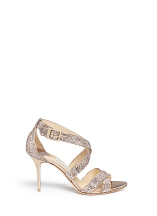 Main View - Click To Enlarge - JIMMY CHOO - 'Louise' coarse glitter crisscross sandals