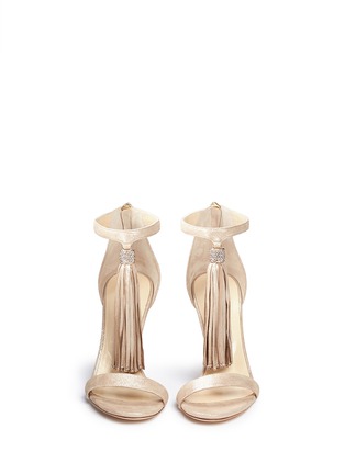 Front View - Click To Enlarge - JIMMY CHOO - 'Viola' tassel shimmer suede sandals