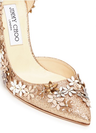 Detail View - Click To Enlarge - JIMMY CHOO - 'Lorelai' leather flower glitter d'Orsay pumps