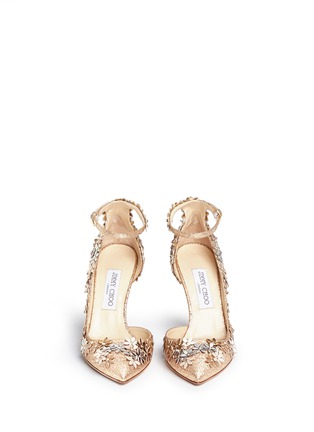 Front View - Click To Enlarge - JIMMY CHOO - 'Lorelai' leather flower glitter d'Orsay pumps