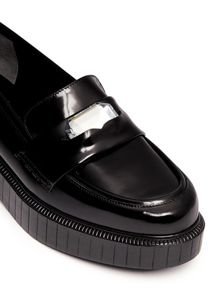 Detail View - Click To Enlarge - CLERGERIE - 'Peyruk' jewel leather platform penny loafers