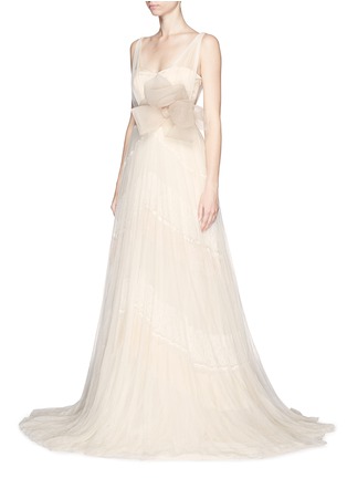 Figure View - Click To Enlarge - DELPOZO - Made-to-Order<br/><br/>Sweetheart neck flower brooch silk tulle bridal gown