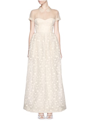 Main View - Click To Enlarge - DELPOZO - Made-to-Order<br/><br/>Flower embroidery Swiss organdy collar bridal gown