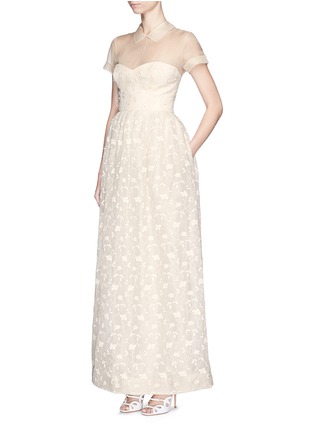 Figure View - Click To Enlarge - DELPOZO - Made-to-Order<br/><br/>Flower embroidery Swiss organdy collar bridal gown