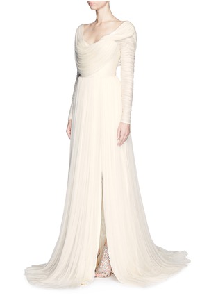 Front View - Click To Enlarge - DELPOZO - Made-to-Order<br/><br/>Gathered shoulder silk tulle bridal gown