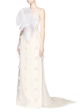 Front View - Click To Enlarge - DELPOZO - Made-to-Order<br/><br/>Organza orchid flower appliqué bridal gown