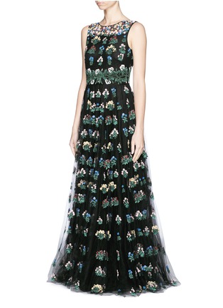 Front View - Click To Enlarge - VALENTINO GARAVANI - 'Primavera' floral embroidery tulle gown