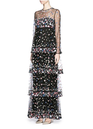 Figure View - Click To Enlarge - VALENTINO GARAVANI - 'Primavera' floral embroidery tulle tier gown