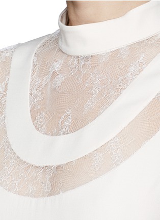 Detail View - Click To Enlarge - VALENTINO GARAVANI - Chantilly lace panel silk crepe pleat dress