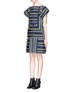 Front View - Click To Enlarge - SACAI - Grosgrain stripe wide sleeve front zip dress